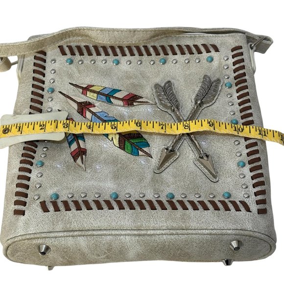 (7-198) Brand New w/Tag Western Theme Beige Shoulder Bag with Adjustable Strap - Picture 8 of 9
